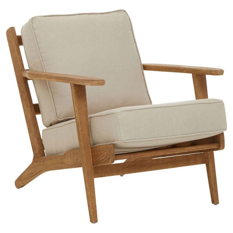 Hector Armchair - Beige Fabric with American Oak