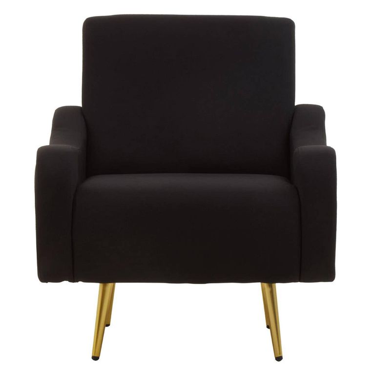 Holli Armchair - Black Fabric with Gold Metal Legs