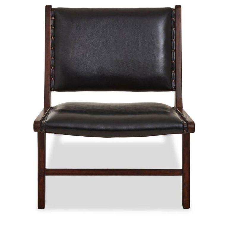 Inca Chair - Black Cow Leather with Teak Wood - Lounge