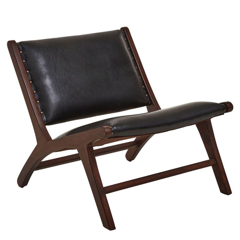 Inca Chair - Black Cow Leather with Teak Wood - Lounge