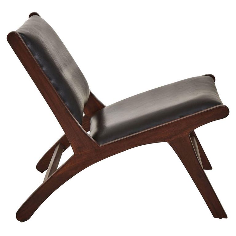 Inca Chair - Black Cow Leather with Teak Wood - Lounge