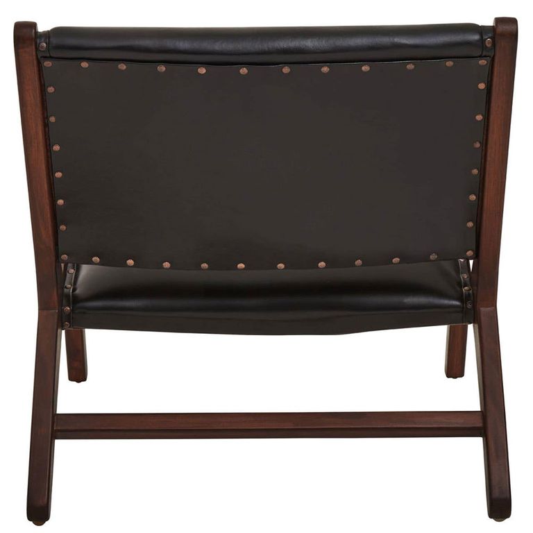 Inca Chair - Black Cow Leather with Teak Wood - Lounge