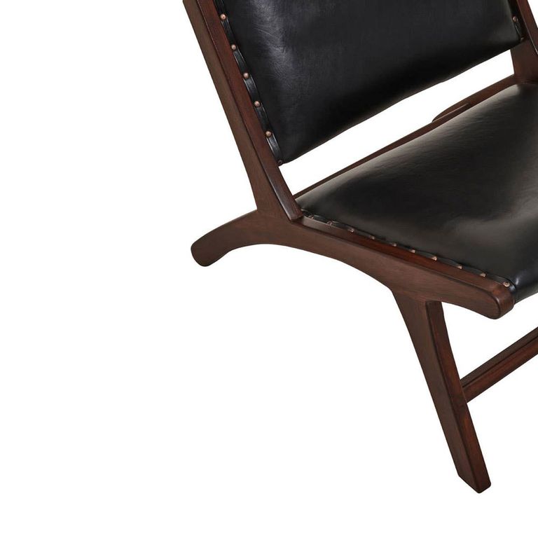 Inca Chair - Black Cow Leather with Teak Wood - Lounge