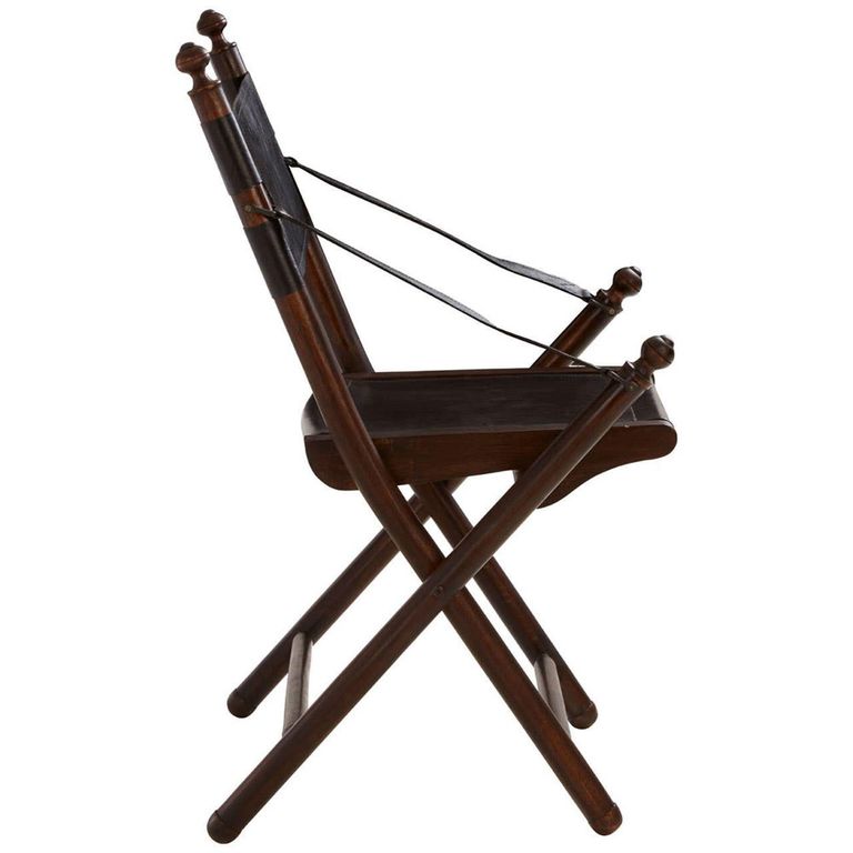 Inca Chair - Black Leather with Teak Wood - Folding