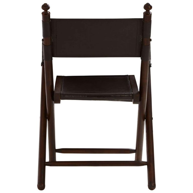 Inca Chair - Black Leather with Teak Wood - Folding