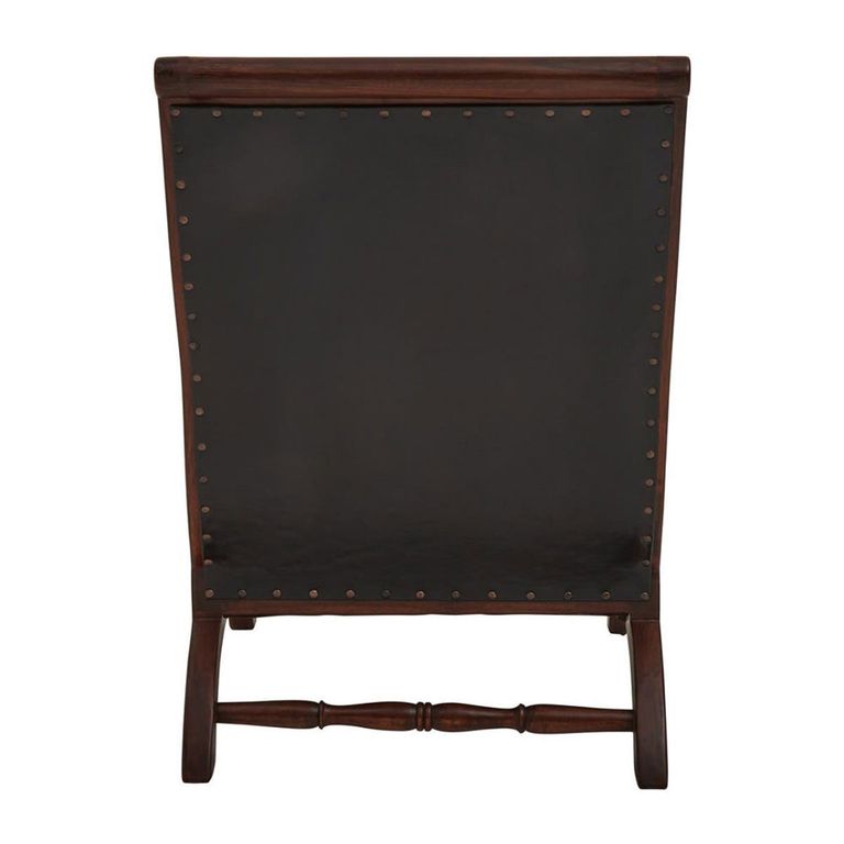 Inca Chair - Black Leather with Teak Wood - Lounge with Footstool