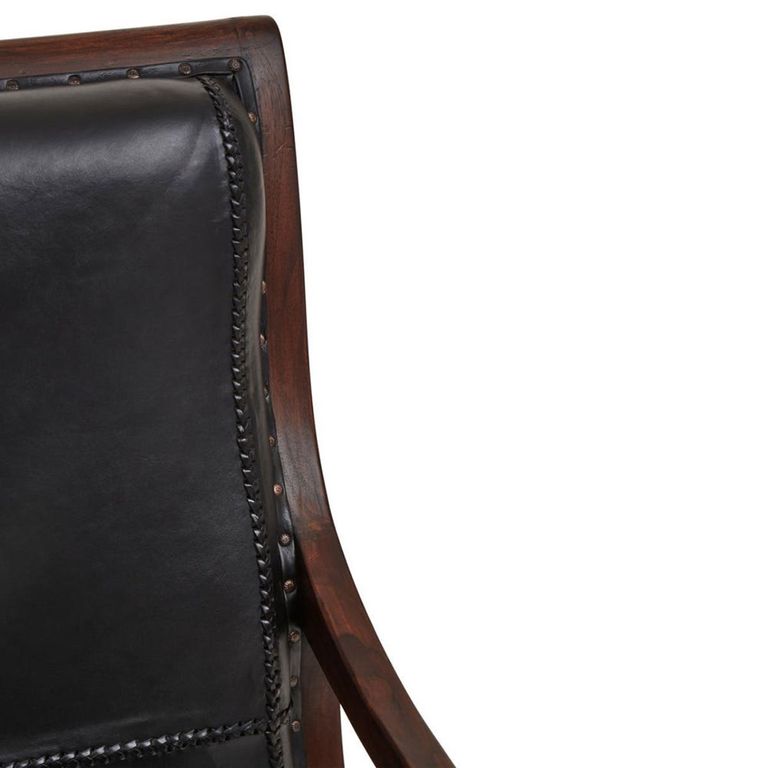 Inca Chair - Black Leather with Teak Wood - Lounge with Footstool