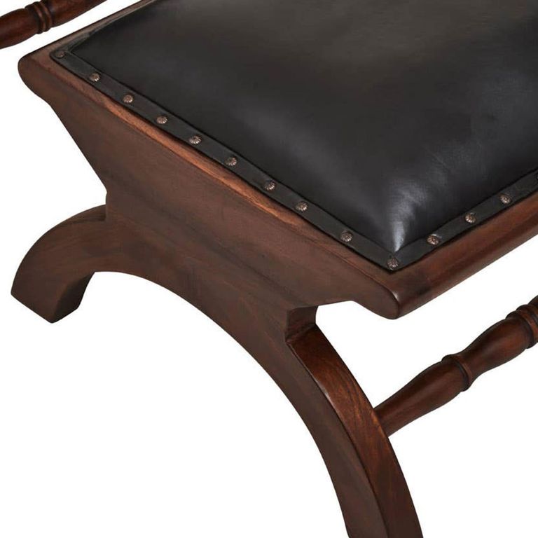 Inca Chair - Black Leather with Teak Wood - Lounge with Footstool