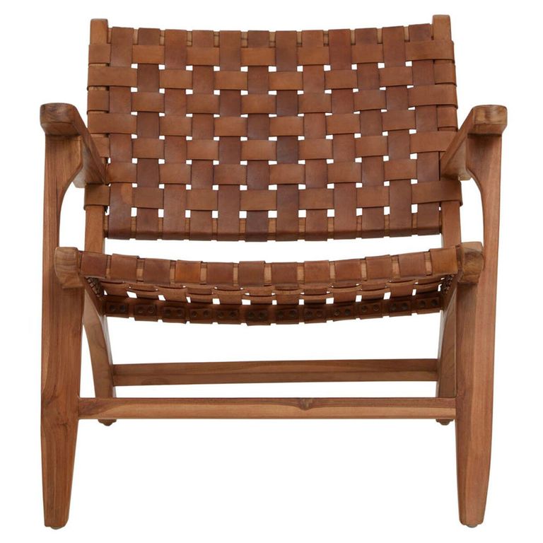 Inca Chair - Brown Leather with Teak Wood - Lounge