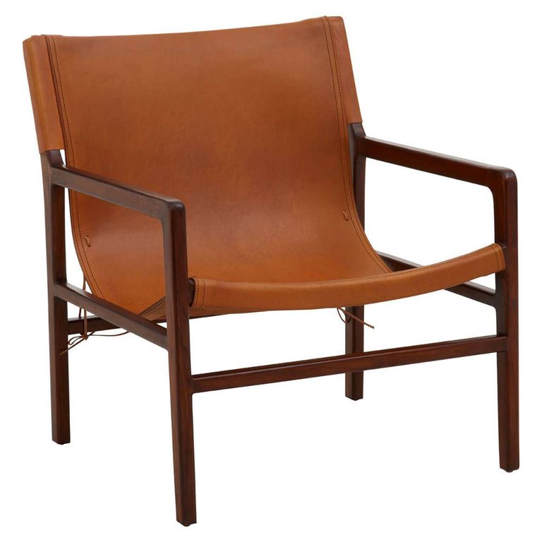 Inca Chair - Brown Leather with Teak Wood - Sling