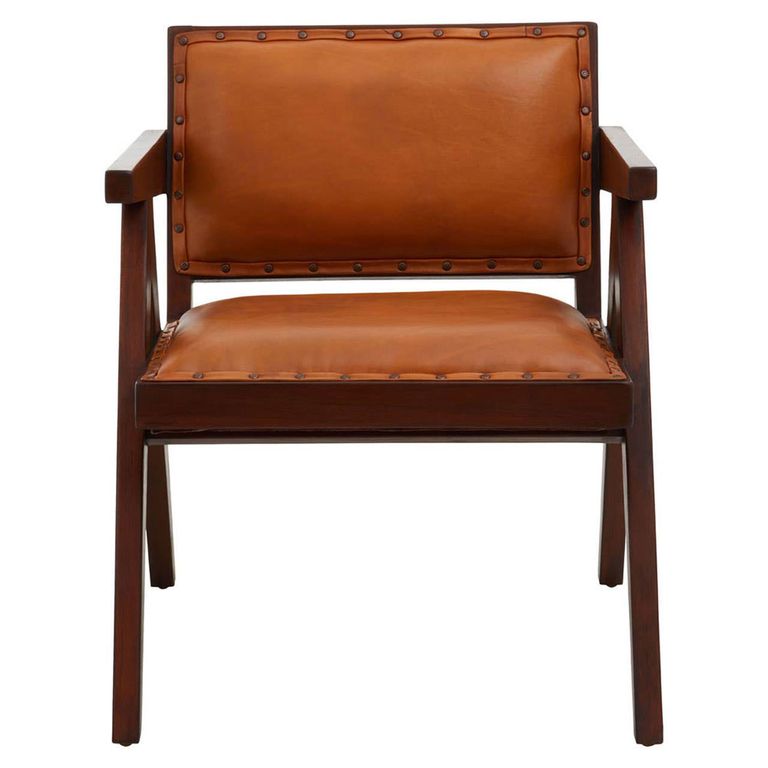 Inca Chair - Brown Leather with Teak Wood - Small Angular