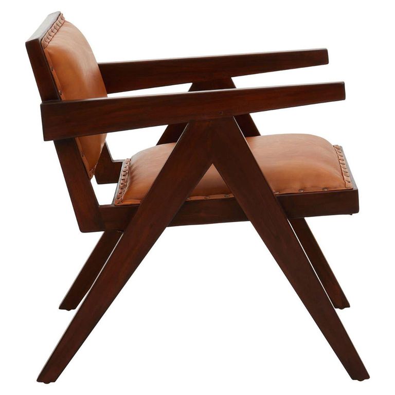 Inca Chair - Brown Leather with Teak Wood - Small Angular