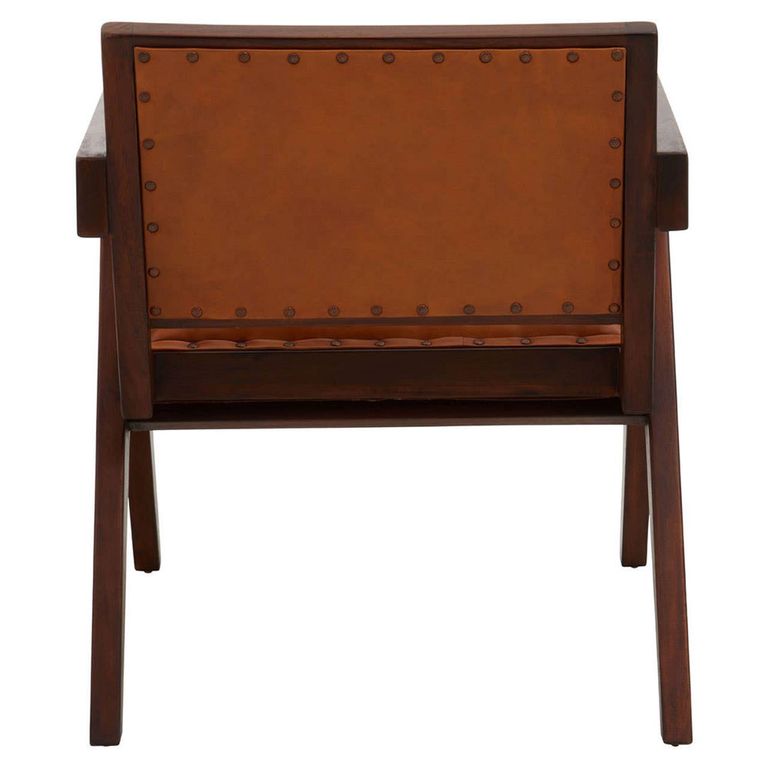 Inca Chair - Brown Leather with Teak Wood - Small Angular