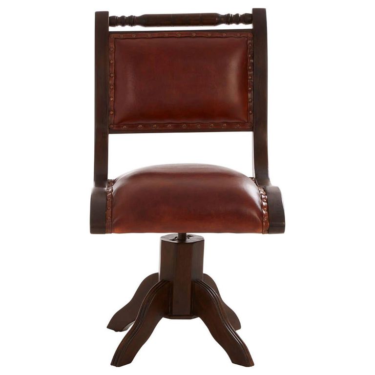 Inca Chair - Brown Leather with Teak Wood - Swivel