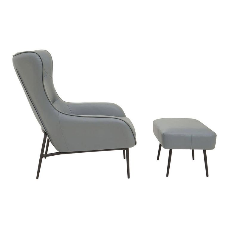 Kaiko Armchair - Grey Faux Leather with Footstool