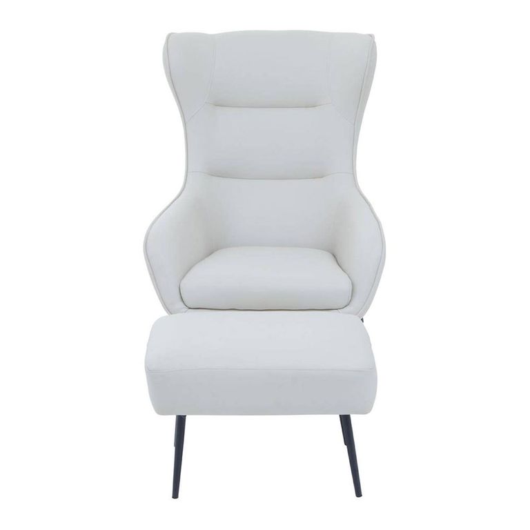 Kaiko Armchair - Stone Faux Leather - Wing Back with Footstool