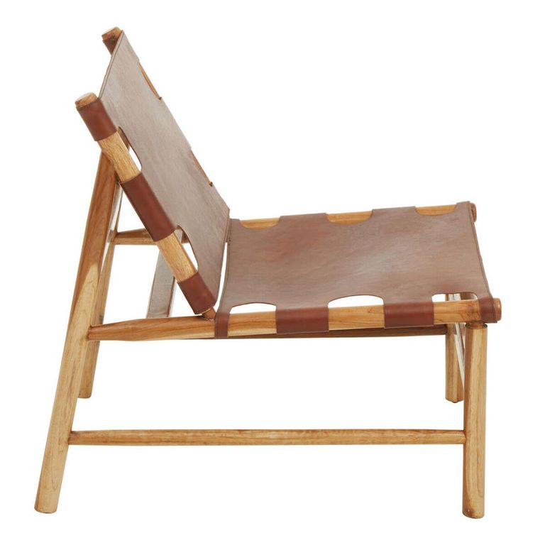 Kendari Lounge Chair - Antique Brown Leather with Teak Wood