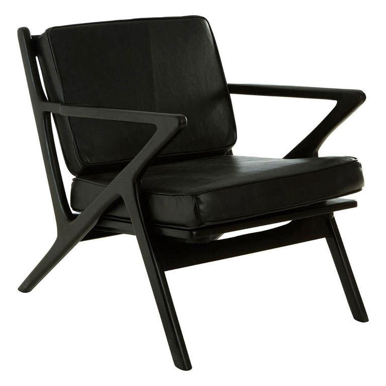 Kendari Armchair - Black Leather with Teak Wood