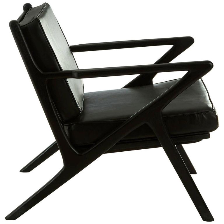 Kendari Armchair - Black Leather with Teak Wood