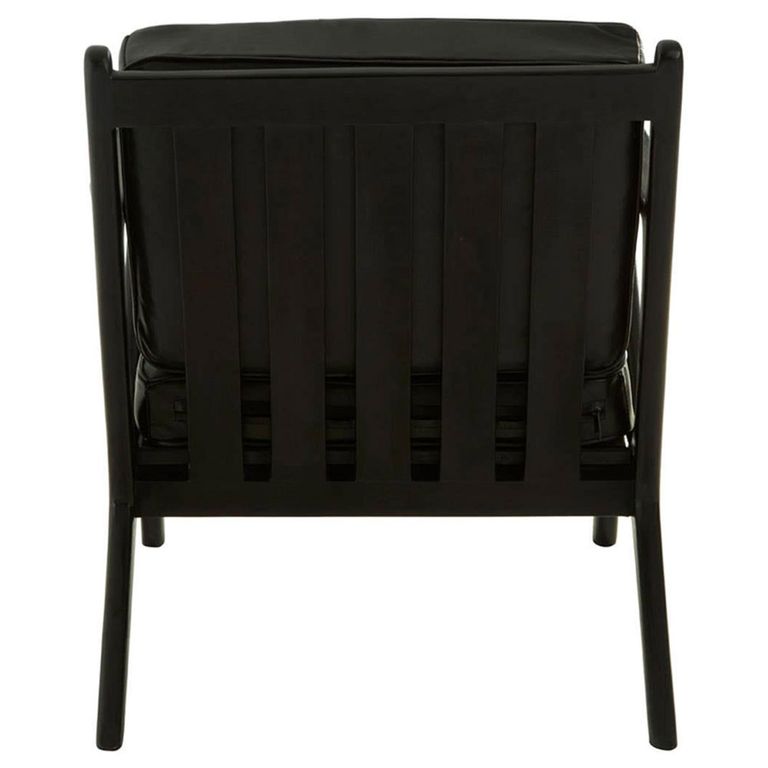 Kendari Armchair - Black Leather with Teak Wood