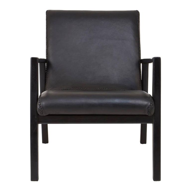 Kendari Armchair - Black Leather with Teak Wood