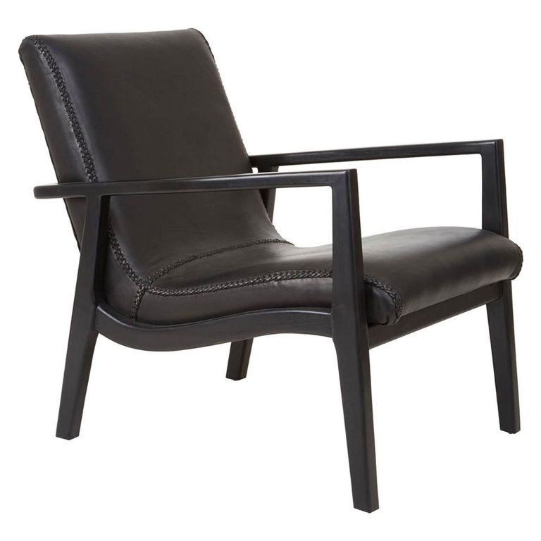 Kendari Armchair - Black Leather with Teak Wood