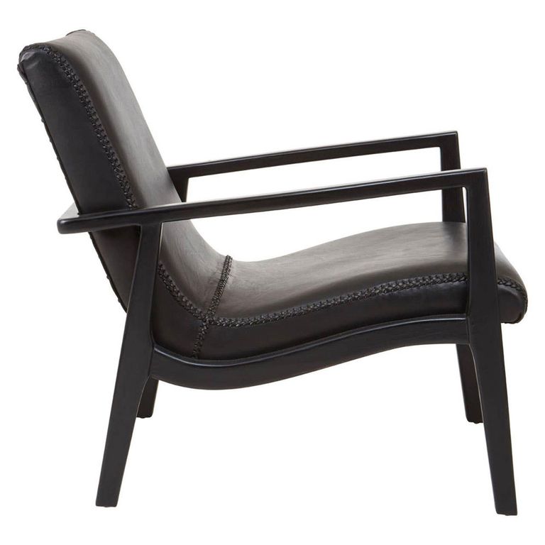 Kendari Armchair - Black Leather with Teak Wood
