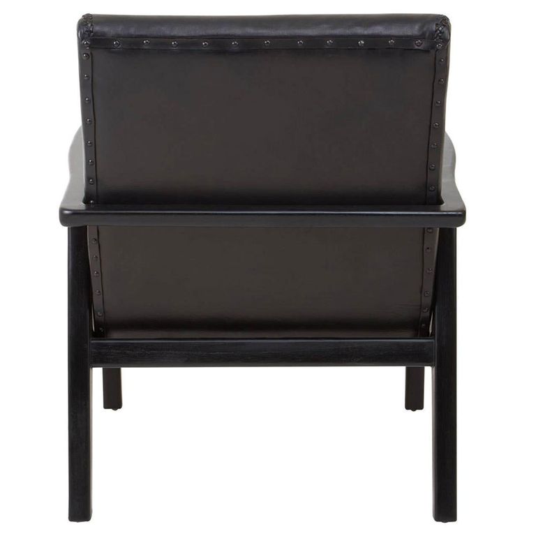 Kendari Armchair - Black Leather with Teak Wood