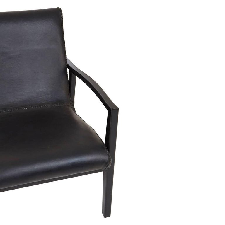 Kendari Armchair - Black Leather with Teak Wood