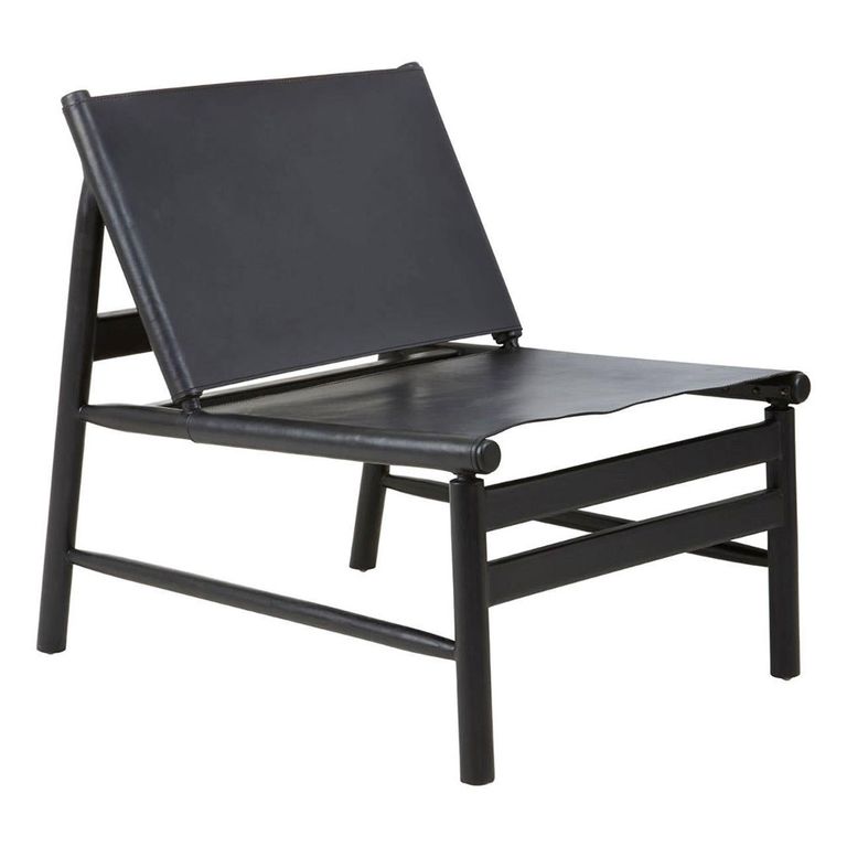 Kendari Chair - Black Leather with Teak Wood - Backrest