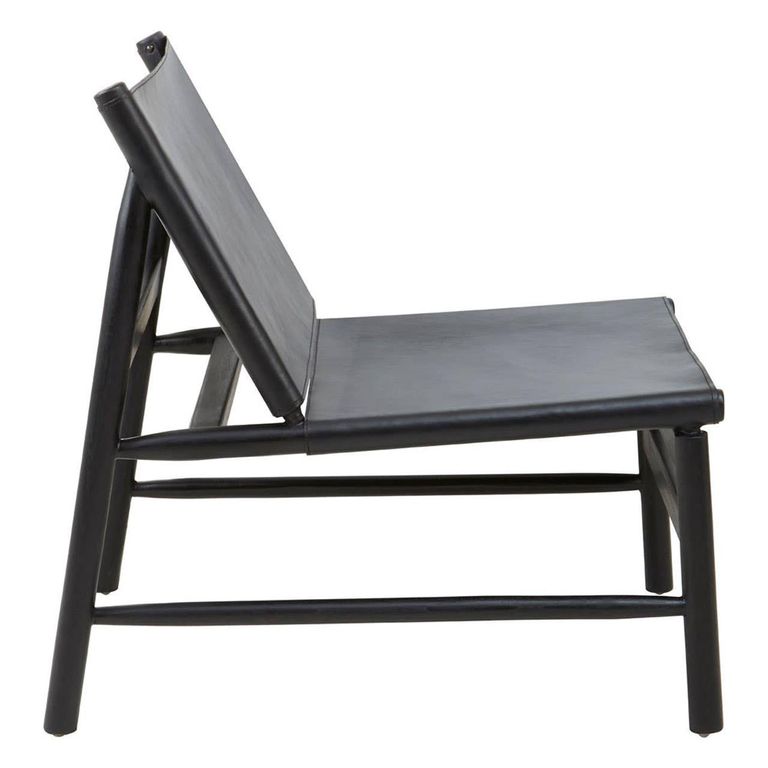 Kendari Chair - Black Leather with Teak Wood - Backrest