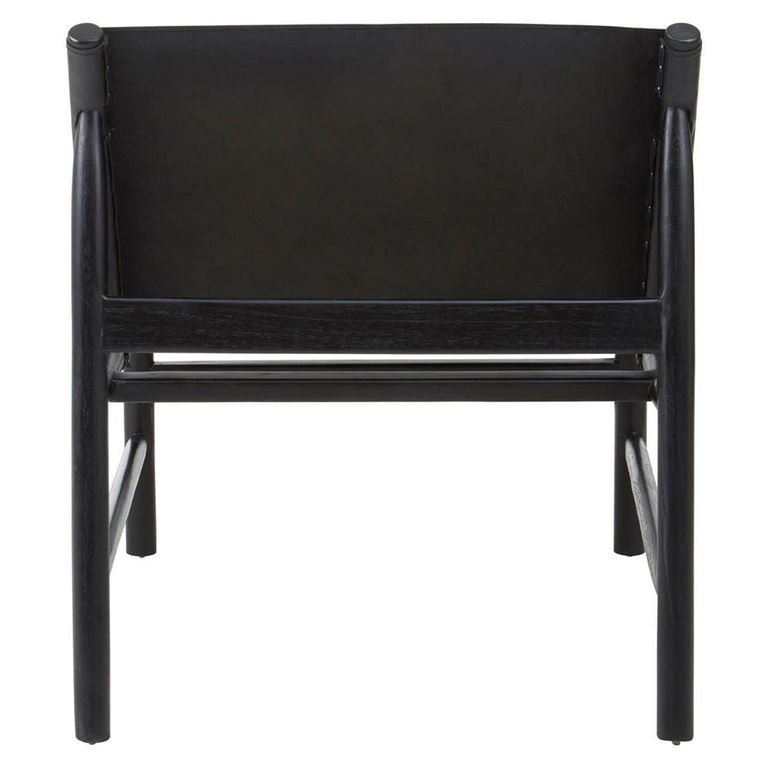 Kendari Chair - Black Leather with Teak Wood - Backrest