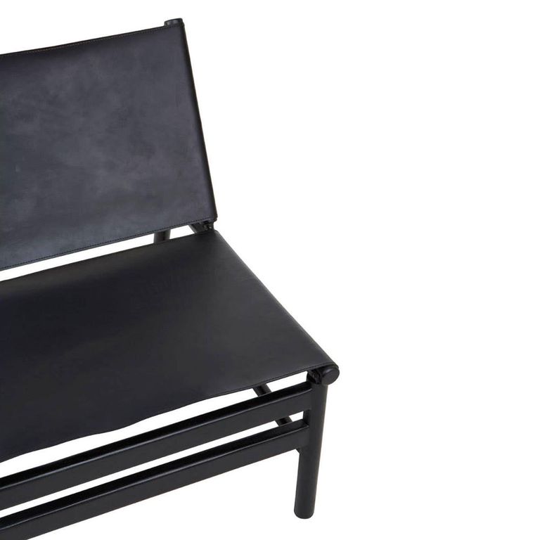 Kendari Chair - Black Leather with Teak Wood - Backrest