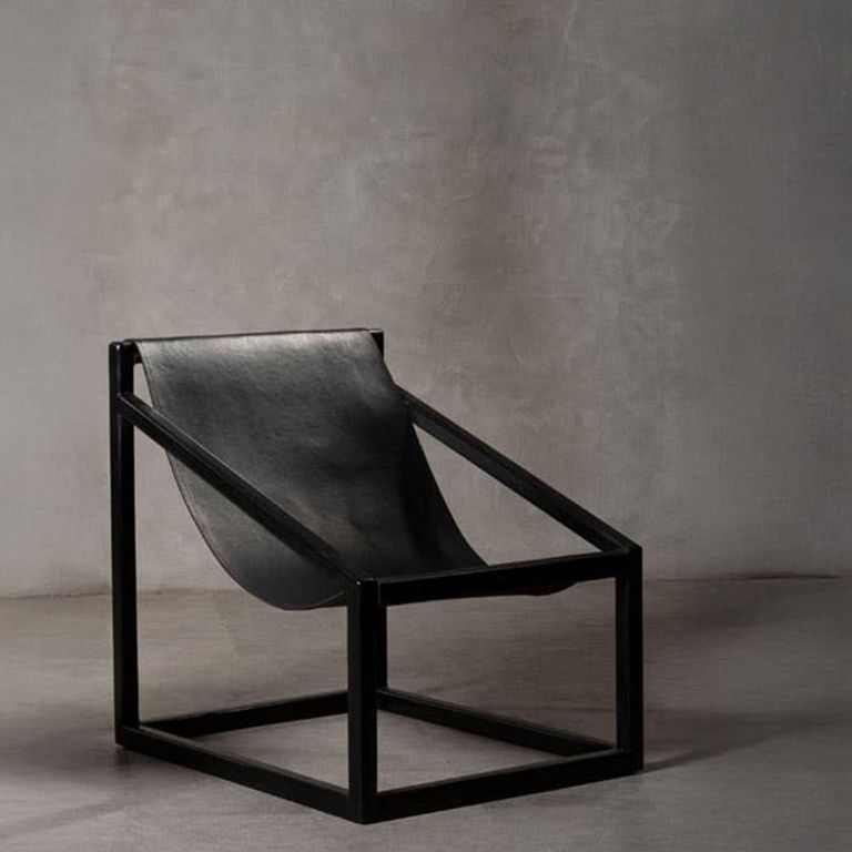 Kendari Chair - Black Leather with Teak Wood - Cubic Frame