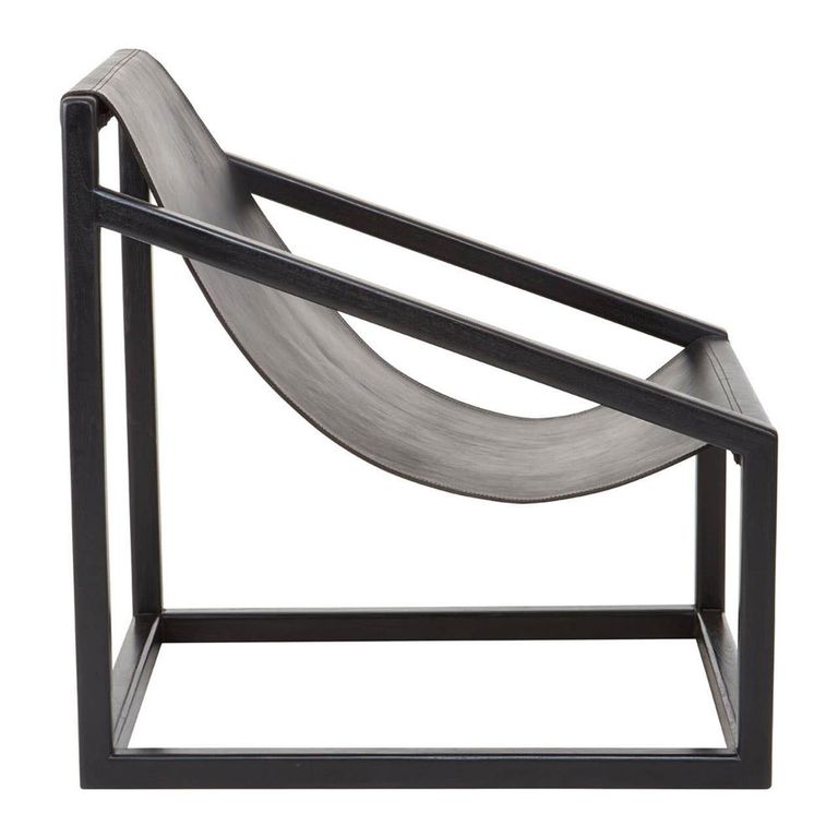 Kendari Chair - Black Leather with Teak Wood - Cubic Frame