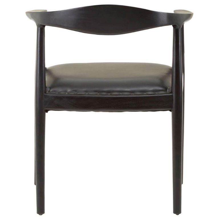 Kendari Armchair - Curved Back - Black Leather with Teak Wood