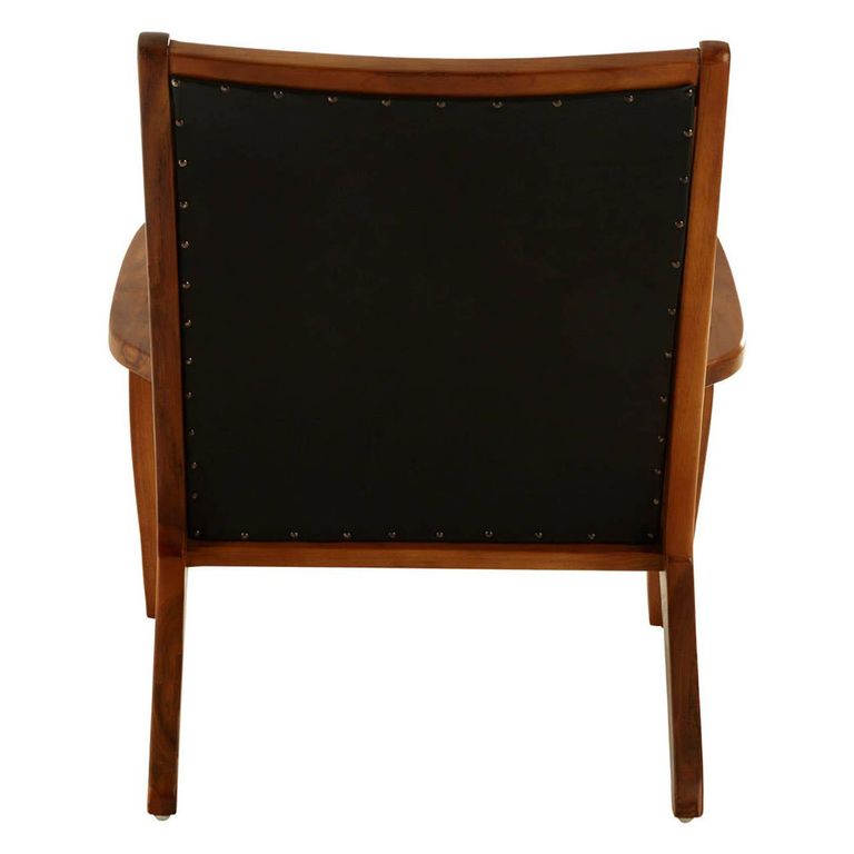Kendari Lounge Chair - Black Leather with Teak Wood