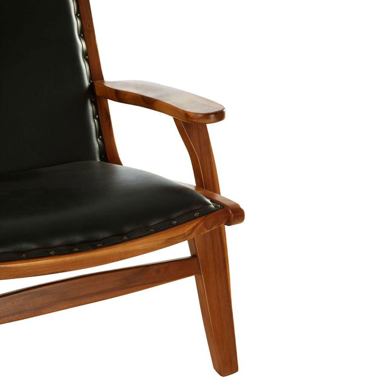 Kendari Lounge Chair - Black Leather with Teak Wood