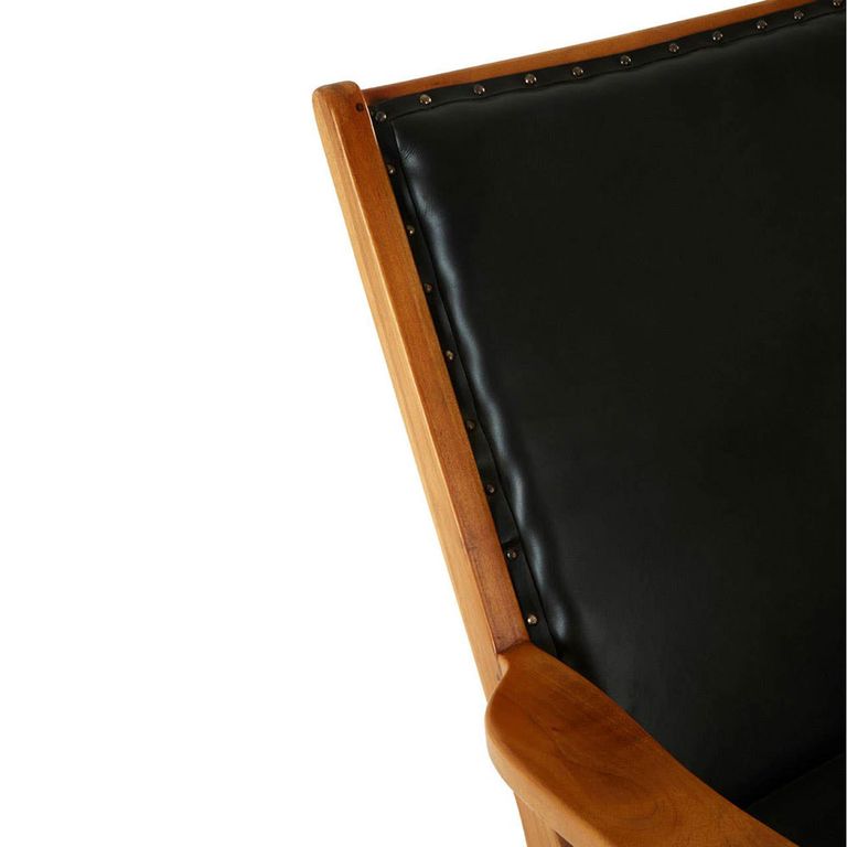 Kendari Lounge Chair - Black Leather with Teak Wood