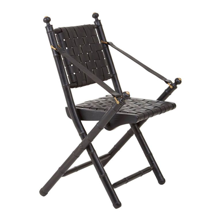 Kendari Armchair - Black Strapped Leather with Teak Wood