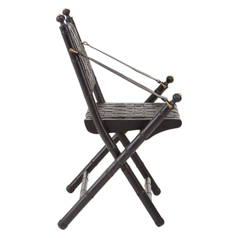 Kendari Armchair - Black Strapped Leather with Teak Wood