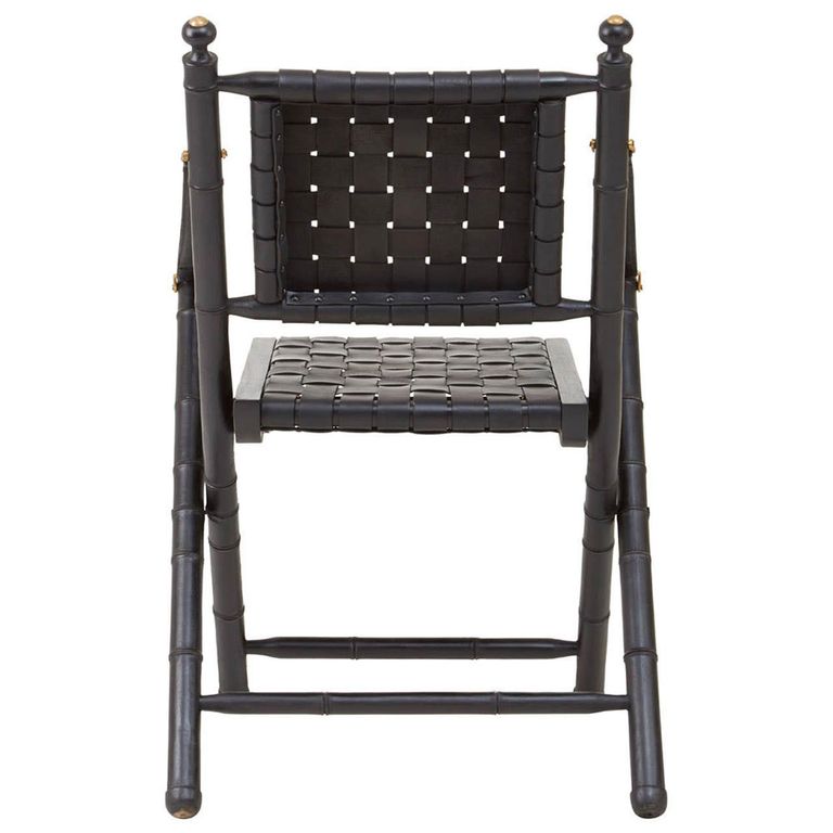 Kendari Armchair - Black Strapped Leather with Teak Wood