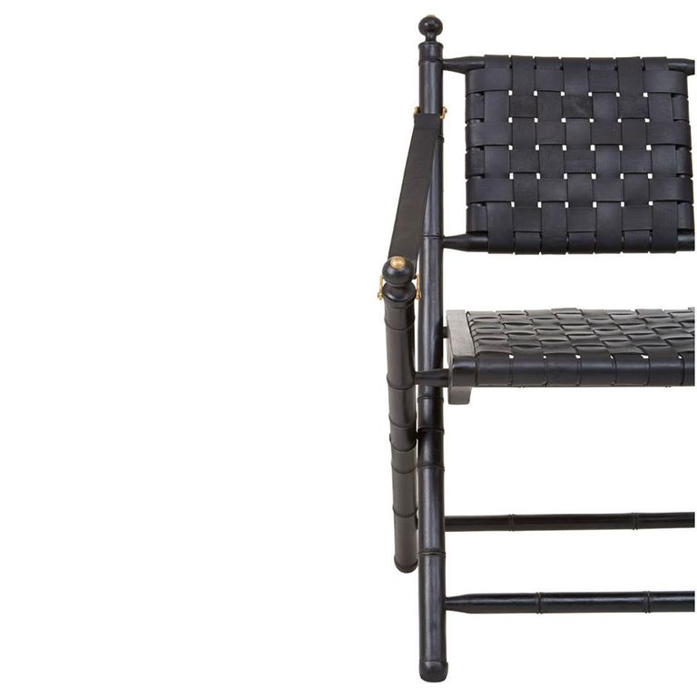 Kendari Armchair - Black Strapped Leather with Teak Wood