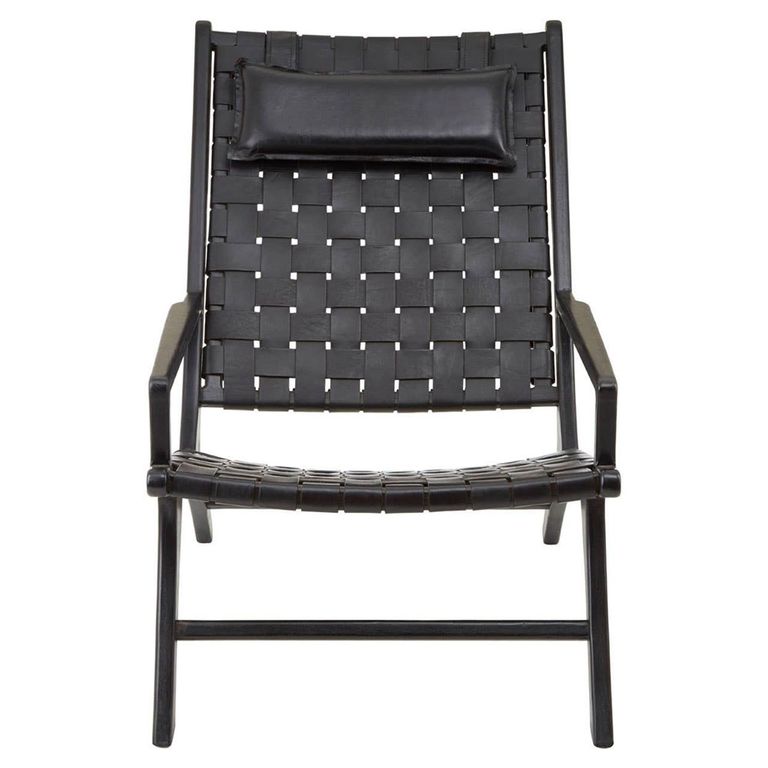 Kendari Armchair - Black Woven Leather with Teak Wood
