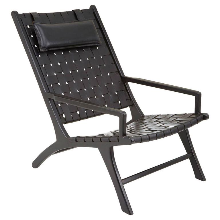 Kendari Armchair - Black Woven Leather with Teak Wood