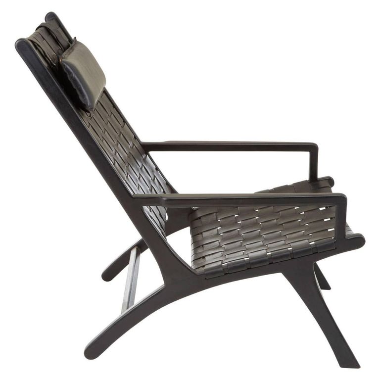 Kendari Armchair - Black Woven Leather with Teak Wood