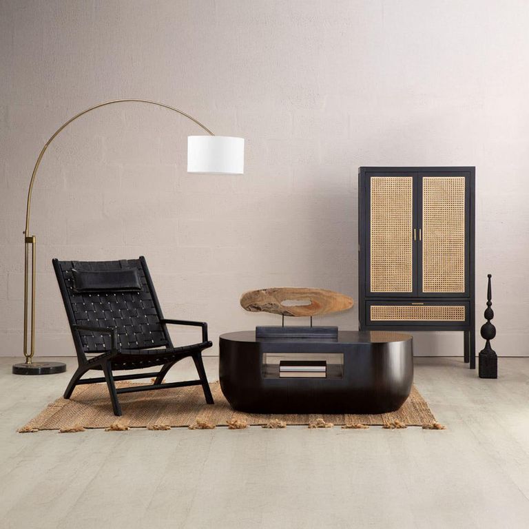 Kendari Armchair - Black Woven Leather with Teak Wood