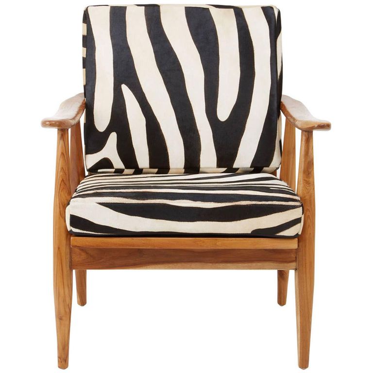 Kendari Armchair - Black and White Leather with Teak Wood