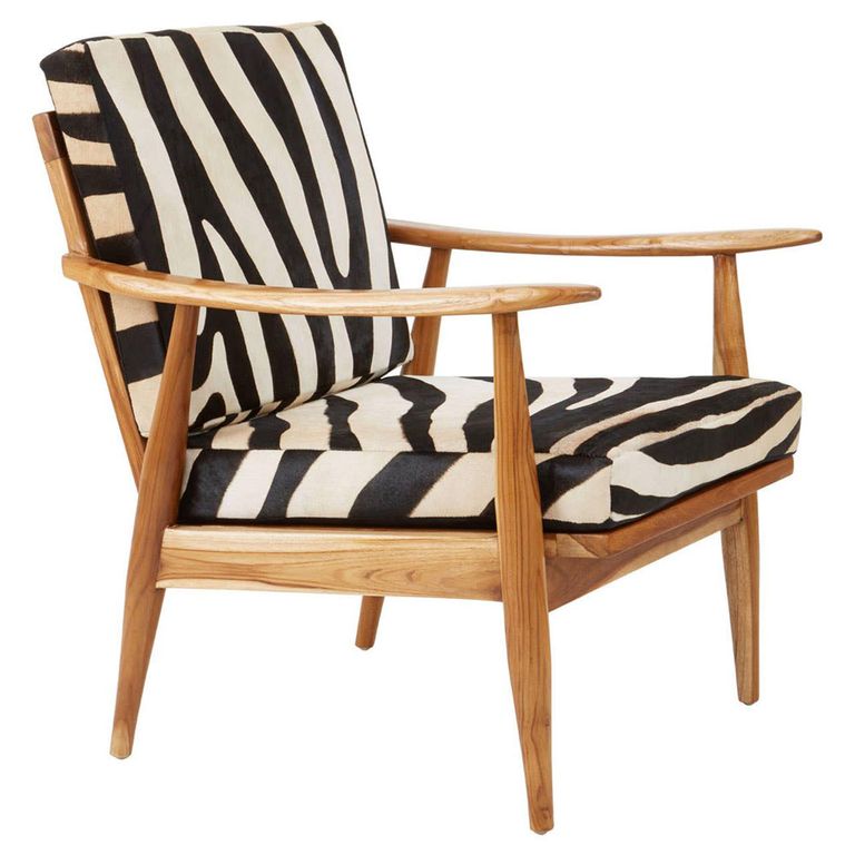 Kendari Armchair - Black and White Leather with Teak Wood