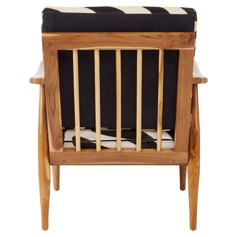 Kendari Armchair - Black and White Leather with Teak Wood